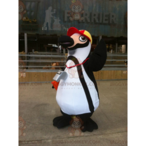 Sort og hvid pingvin BIGGYMONKEY™ maskotkostume med kasket -