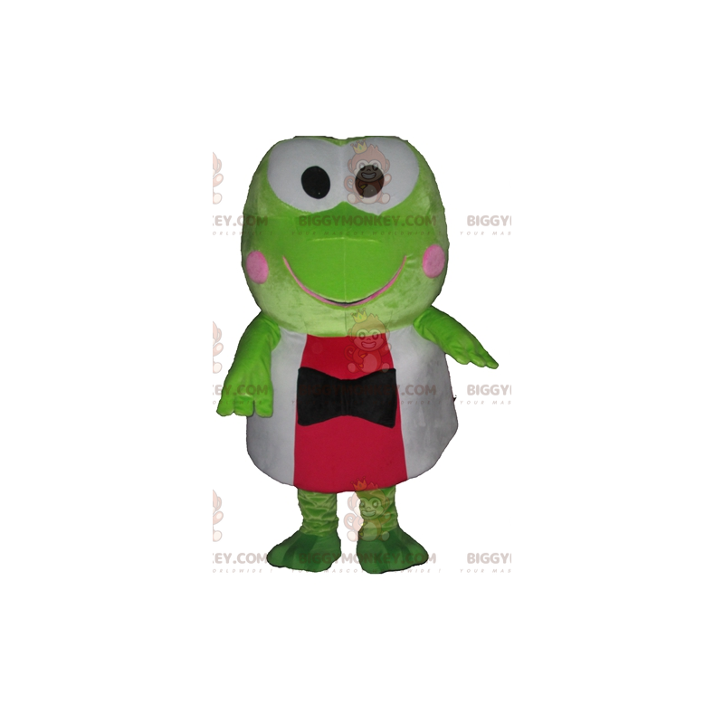 BIGGYMONKEY™ heel grappig mascottekostuum groene kikker in rood BIGGYMONKEY™ heel grappig mascottekostuum groene kikker in rood