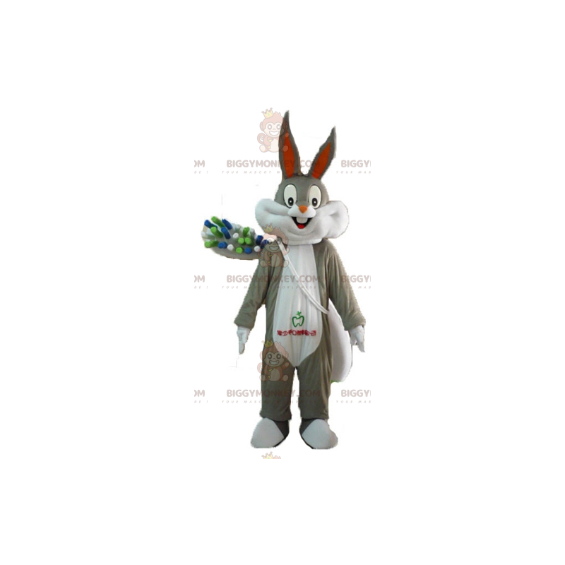 Costume de mascotte BIGGYMONKEY™ de Bugs Bunny avec une brosse Costume de mascotte BIGGYMONKEY™ de Bugs Bunny avec une brosse
