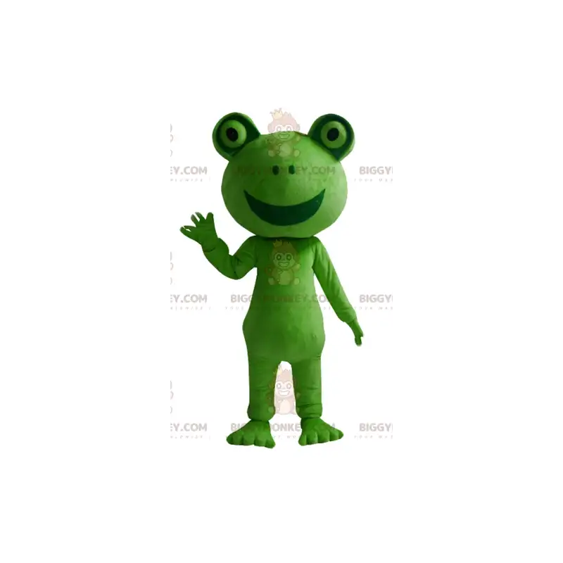 BIGGYMONKEY™ Costume da mascotte rana verde sorridente gigante BIGGYMONKEY™ Costume da mascotte rana verde sorridente gigante