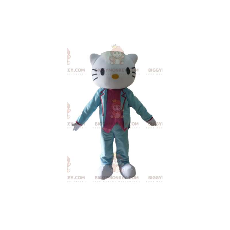 Στολή μασκότ BIGGYMONKEY™ Hello Kitty ντυμένη με μπλε και ροζ Στολή μασκότ BIGGYMONKEY™ Hello Kitty ντυμένη με μπλε και ροζ