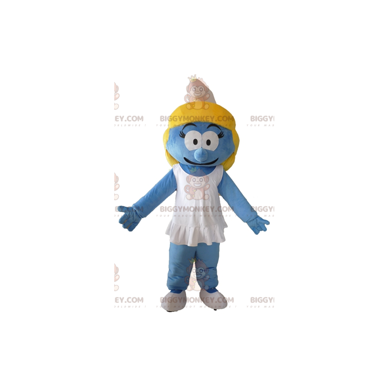 Traje de mascote BIGGYMONKEY™ da Smurfette da famosa história Traje de mascote BIGGYMONKEY™ da Smurfette da famosa história