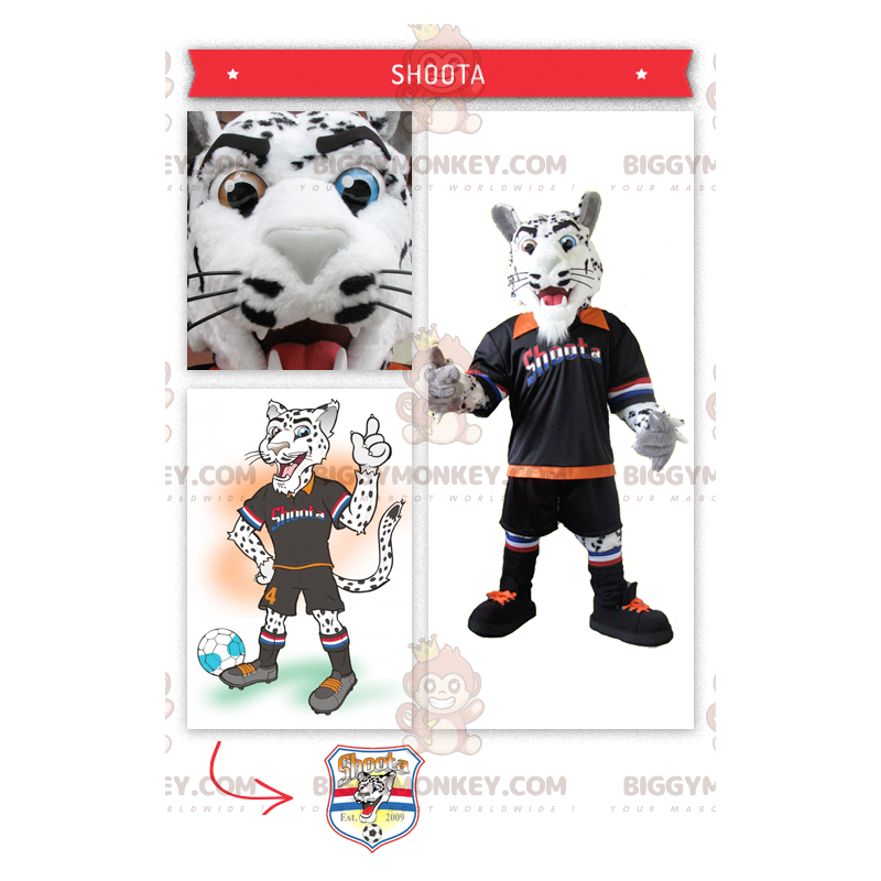 Disfraz de mascota BIGGYMONKEY™ de tigre blanco y negro con Disfraz de mascota BIGGYMONKEY™ de tigre blanco y negro con