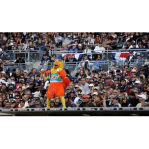 Costume de mascotte BIGGYMONKEY™ d'oiseau orange jaune et bleu