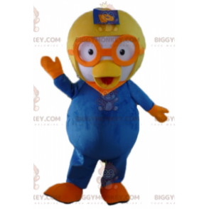 Blauw-witte BIGGYMONKEY™-mascottekostuum met vliegeniershelm -