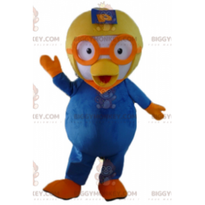 Blue and White Bird BIGGYMONKEY™ Mascot Costume with Aviator
