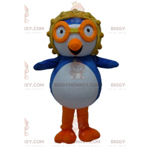 Blue and White Bird BIGGYMONKEY™ Mascot Costume with Aviator