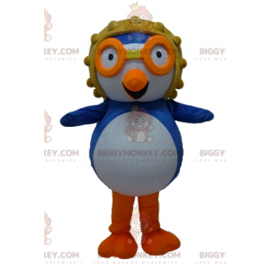 Costume de mascotte BIGGYMONKEY™ d'oiseau bleu et blanc avec un