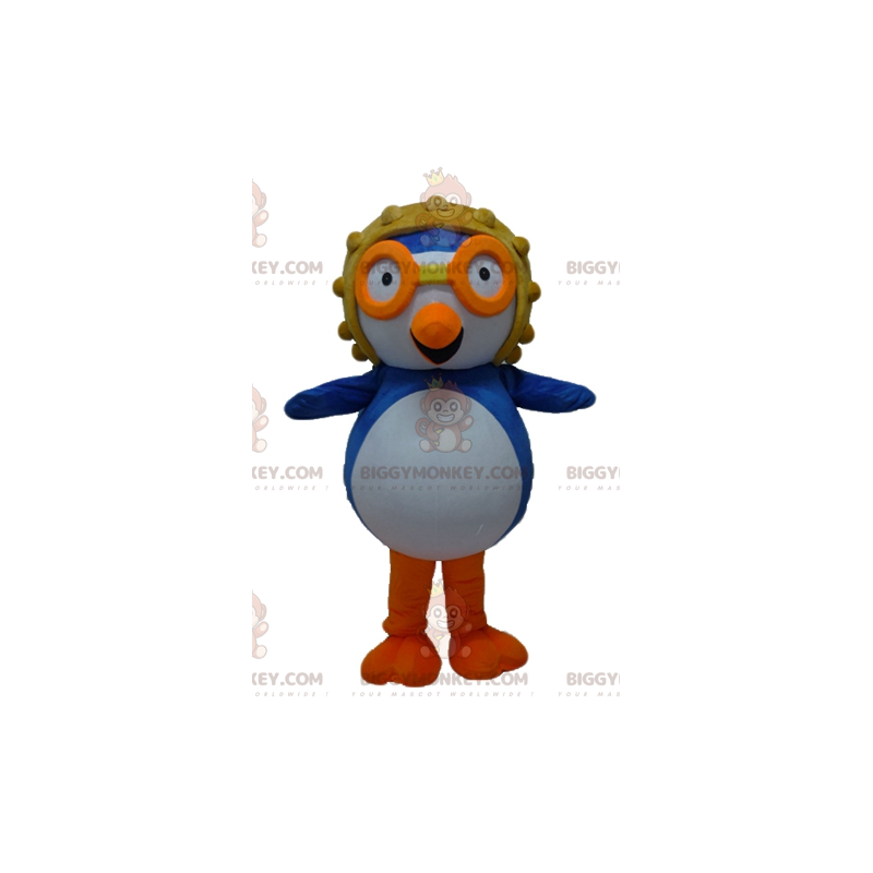 Blue and White Bird BIGGYMONKEY™ Mascot Costume with Aviator