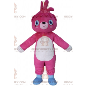 Traje de mascote de ursinho de pelúcia gigante rosa e branco