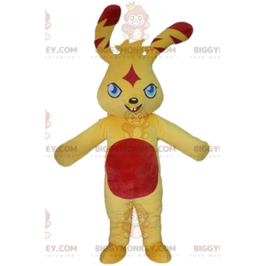 Traje de mascote colorido e original de coelho amarelo e