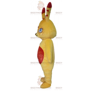 Traje de mascote colorido e original de coelho amarelo e