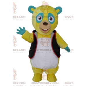 BIGGYMONKEY™ Μασκότ Κοστούμι Κίτρινο Πράσινο και Λευκό Teddy με μαύρο γιλέκο - Μασκότ αρκούδας - BiggyMonkey.com
