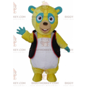 BIGGYMONKEY™ Μασκότ Κοστούμι Κίτρινο Πράσινο και Λευκό Teddy με μαύρο γιλέκο - Μασκότ αρκούδας - BiggyMonkey.com