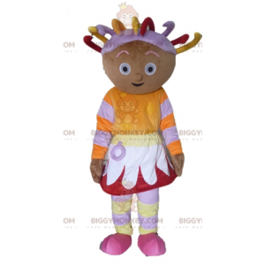 BIGGYMONKEY™ maskotkostume af afrikansk pige i farverigt tøj