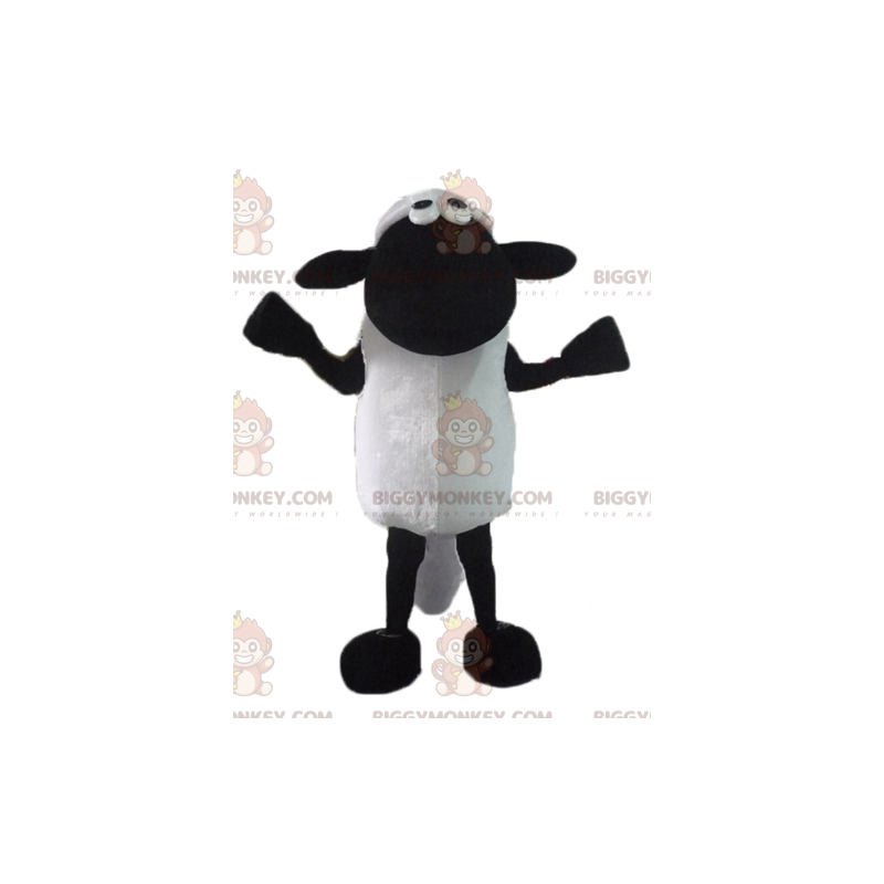 Traje de mascote BIGGYMONKEY™ de ovelha de desenho animado em Traje de mascote BIGGYMONKEY™ de ovelha de desenho animado em