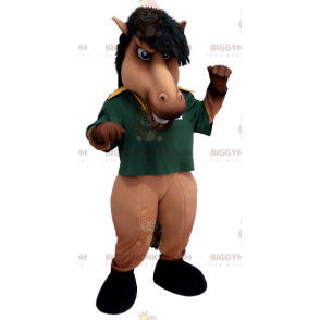 Brown and Black Horse BIGGYMONKEY™ Mascot Costume with Green