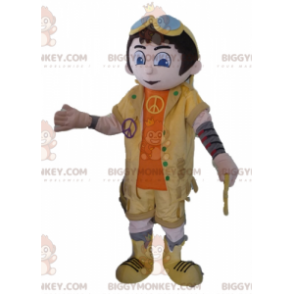 Fantasia de mascote de menino BIGGYMONKEY™ em traje amarelo e laranja com óculos - BiggyMonkey.com