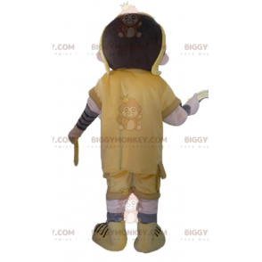 Fantasia de mascote de menino BIGGYMONKEY™ em traje amarelo e laranja com óculos - BiggyMonkey.com