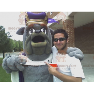 BIGGYMONKEY™ Costume da mascotte Bulldog grigio in abito da re