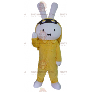 BIGGYMONKEY™ mascottekostuum pluche wit konijn gekleed in geel