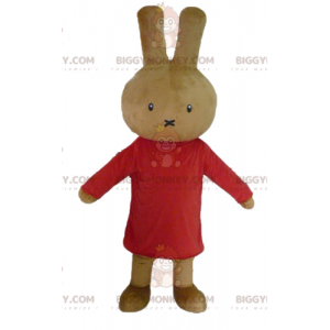 BIGGYMONKEY™ Plush Brown Rabbit Mascot Costume Dressed in Red -