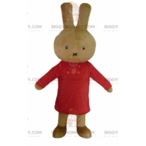  BIGGYMONKEY™ Costume da mascotte di coniglio marrone in peluche vestito di rosso - Coniglio mascotte - BiggyMonkey.com