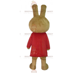 BIGGYMONKEY™ Plush Brown Rabbit Mascot Costume Dressed in Red -