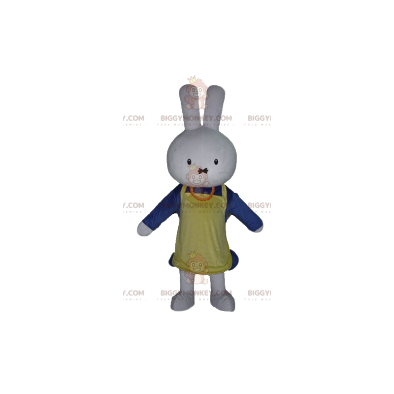 Στολή μασκότ White Rabbit BIGGYMONKEY™ ντυμένη στα μπλε με ποδιά - Μασκότ κουνελιού - BIGGYMONKEY_03400 - BiggyMonkey.com
