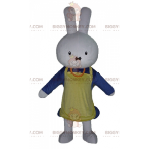 Στολή μασκότ White Rabbit BIGGYMONKEY™ ντυμένη στα μπλε με ποδιά - Μασκότ κουνελιού - BIGGYMONKEY_03400 - BiggyMonkey.com