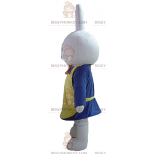 Wit konijn BIGGYMONKEY™ mascottekostuum gekleed in blauw met