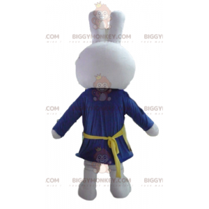 Weißes Kaninchen BIGGYMONKEY™ Maskottchenkostüm in Blau mit