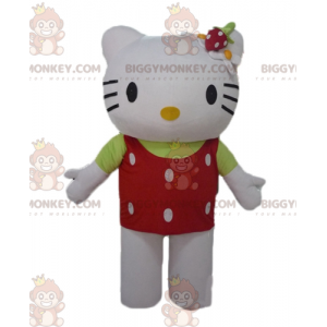 BIGGYMONKEY™ hello Kitty maskotkostume med rød top med hvide