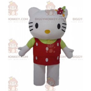 Kostým maskota BIGGYMONKEY™ hello Kitty s červeným topem a bílými puntíky - Maskoti slavní lidé - BiggyMonkey.com