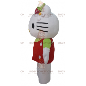 Στολή μασκότ BIGGYMONKEY™ hello Kitty με κόκκινο τοπ με λευκές