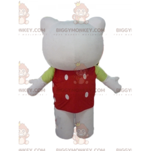BIGGYMONKEY™ hello Kitty maskottiasu, jossa punainen toppi valkoisilla pilkuilla - BiggyMonkey.com