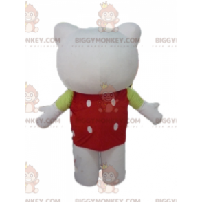 BIGGYMONKEY™ hello Kitty maskottiasu, jossa punainen toppi valkoisilla pilkuilla - BiggyMonkey.com