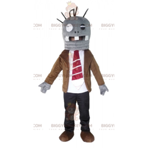 Big Fun Grey Monster Στολή μασκότ BIGGYMONKEY™ με γραβάτα -