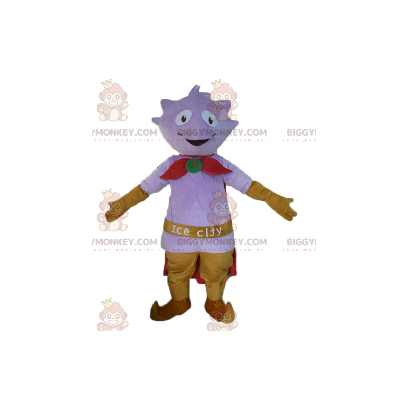 BIGGYMONKEY™ lille lilla monstermaskotkostume med kappe og BIGGYMONKEY™ lille lilla monstermaskotkostume med kappe og