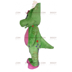 Jättegrön och rosa dinosaurie BIGGYMONKEY™ maskotdräkt -
