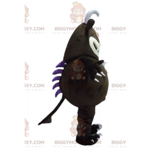Traje de mascote de monstro marrom grande com dentes grandes