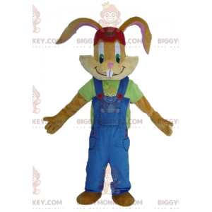 Brun kanin BIGGYMONKEY™ maskotdräkt med snygg blå overall -