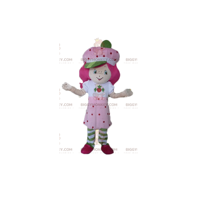 Κοστούμι ροζ μασκότ BIGGYMONKEY™ Strawberry Shortcake Famous Girl - Μασκότ διάσημων χαρακτήρων - BiggyMonkey.com