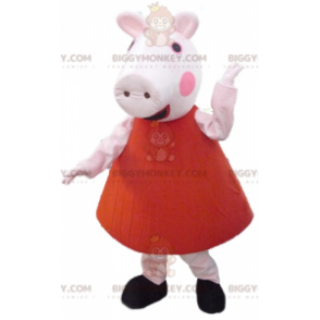 BIGGYMONKEY™ Mascot Costume Pink Pig In Red Dress –