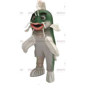 Costume de mascotte BIGGYMONKEY™ de poisson chat vert et blanc