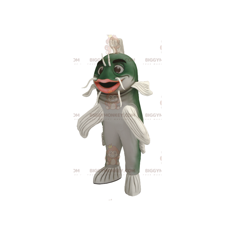 Kostým maskota zeleného a bílého sumce BIGGYMONKEY™ –
