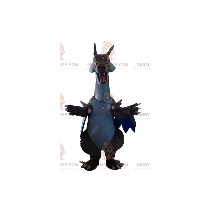 Impresionante disfraz de mascota de dragón blanco y azul gris Impresionante disfraz de mascota de dragón blanco y azul gris