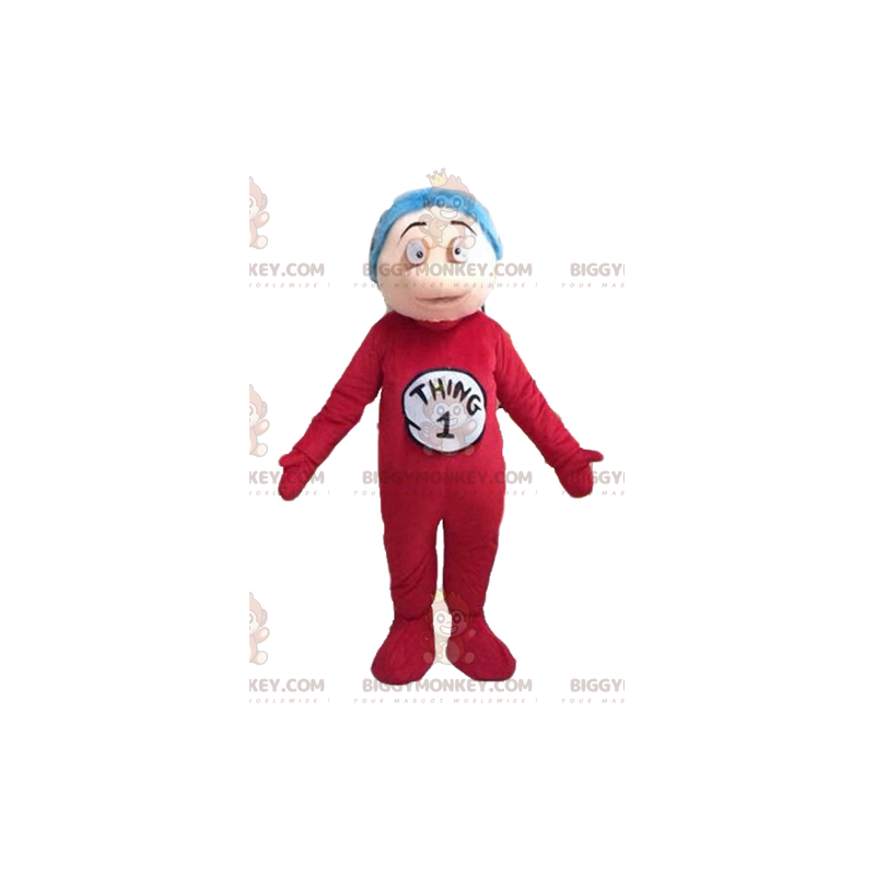 Fantasia de mascote de menino BIGGYMONKEY™ em macacão vermelho Fantasia de mascote de menino BIGGYMONKEY™ em macacão vermelho