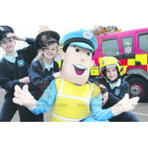 Policeman BIGGYMONKEY™ Mascot Costume in Blue and Yellow