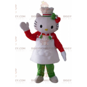 Kostým maskota BIGGYMONKEY™ Hello Kitty se zástěrou a kloboukem - Maskoti slavní lidé - BIGGYMONKEY_03447 - BiggyMonkey.com